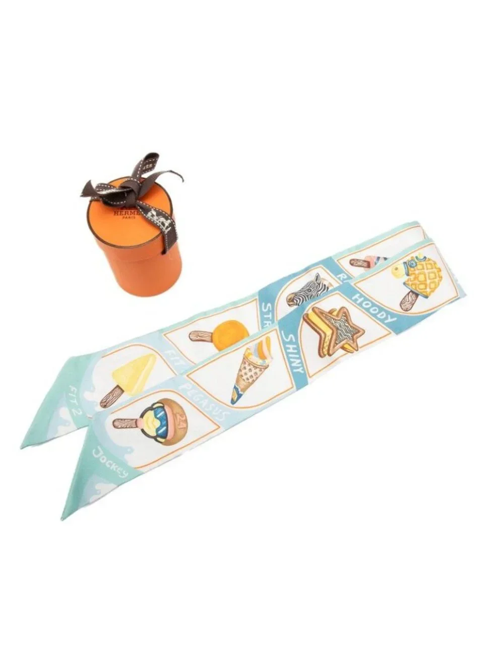 ★SOLD★ Hermes Twill Funny Ice Cream Scarf Blue Multicolor Silk - Picture 6 of 6